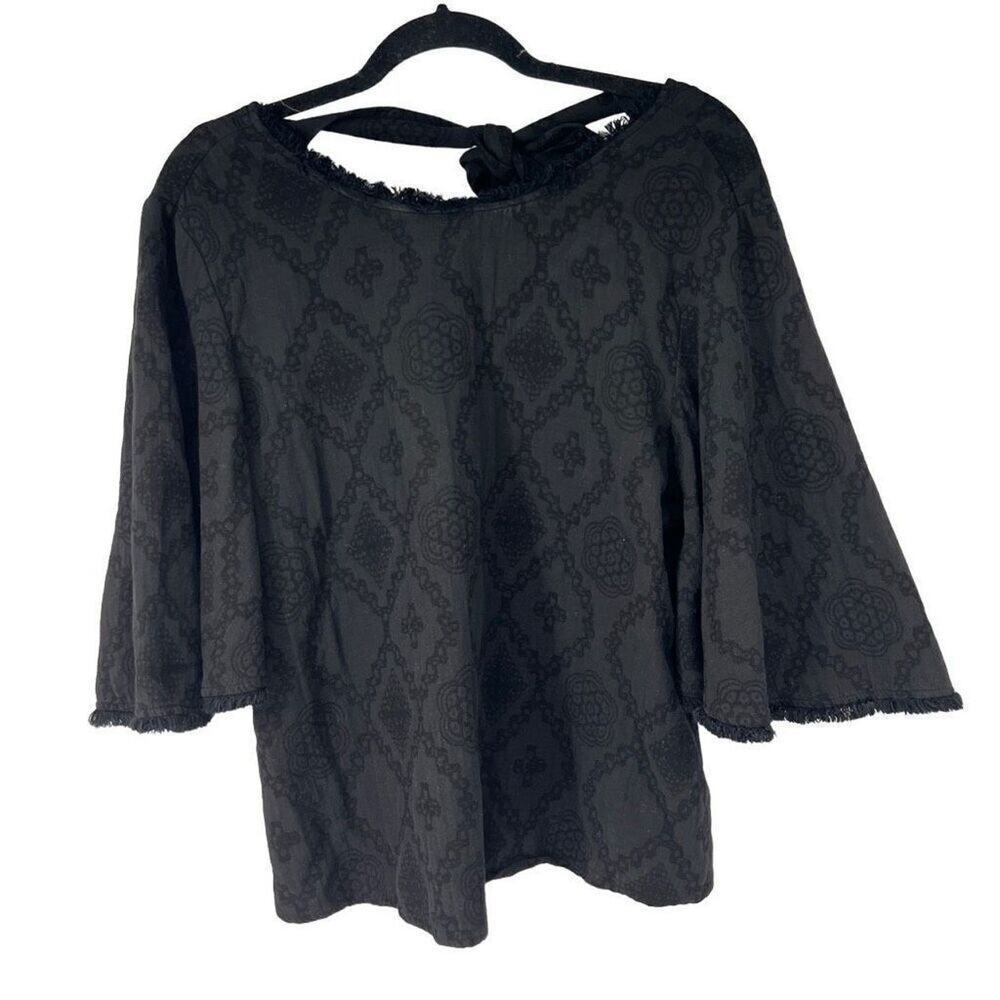 THML Black Textured Wide Sleeve Back Top Bouse Viscose Blend Sz S Womens